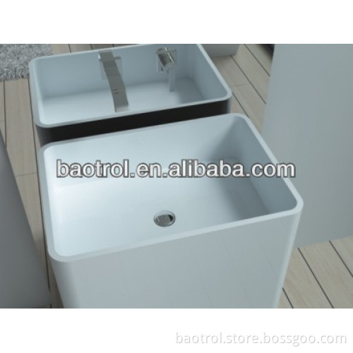 White rectangle pedestal acrylic solid surface commercial bathroom wash basin